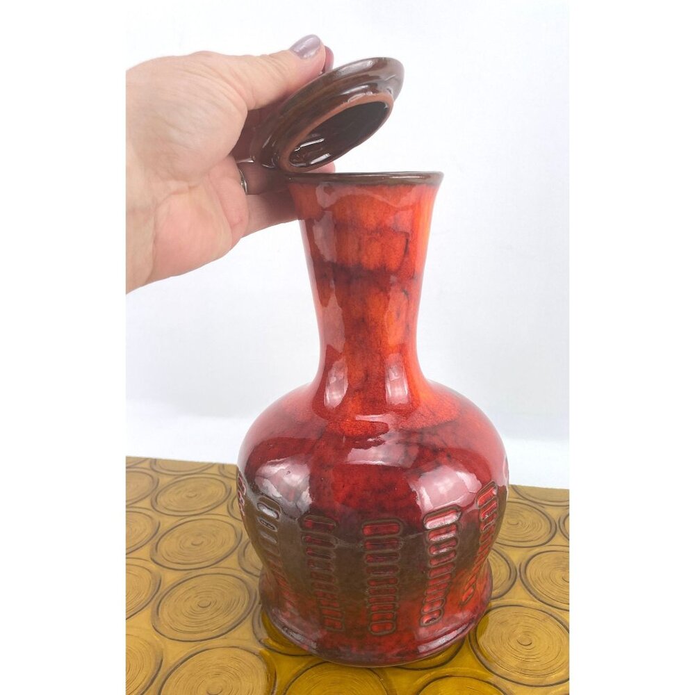 Vintage 60s pottery carafe, GT Beauceware red ceramic carafe with lid